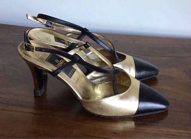 Fendi Scarpe Oro e Nere Tacco Alto