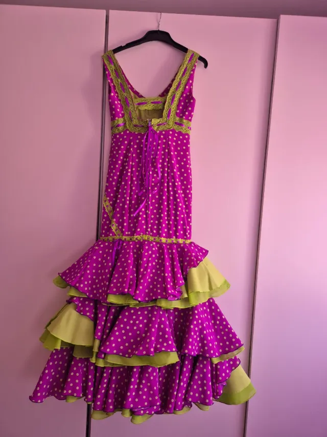 Vestido Flamenca Lunares Morado y Verde