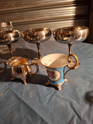 Antichi calici in metallo  porta ghiaccio in vetro