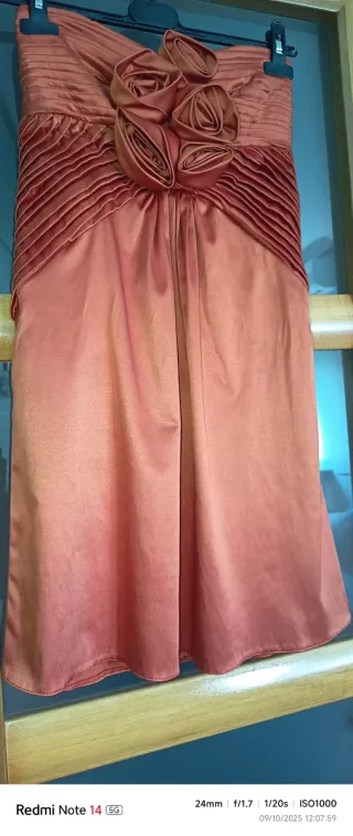 Vestido fiesta color cobre metálico T.36/38