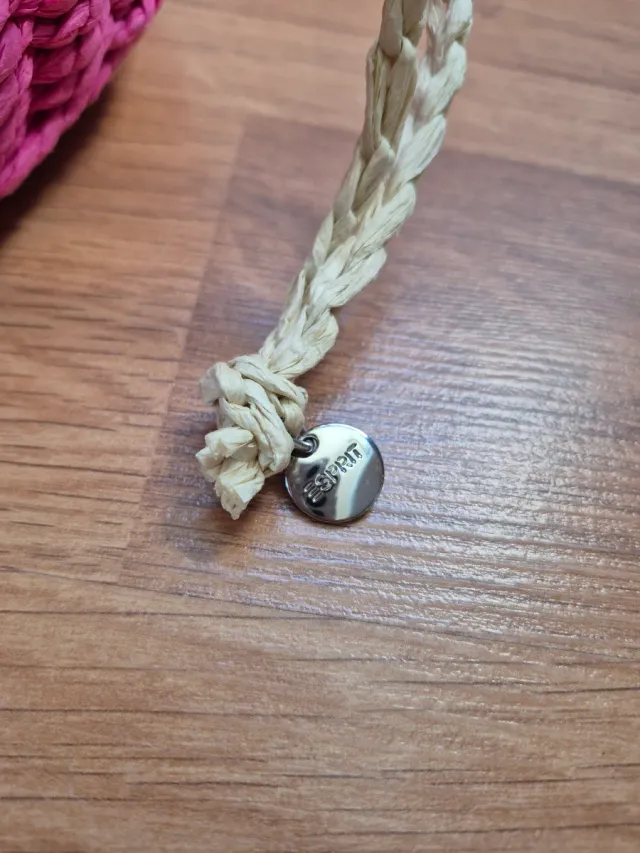 Bolso de rafia natural Esprit beige y rosa fucsia