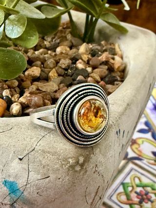 Anillo Plata Ley Ámbar Pétalos