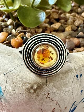 Anillo Plata Ley Ámbar Pétalos