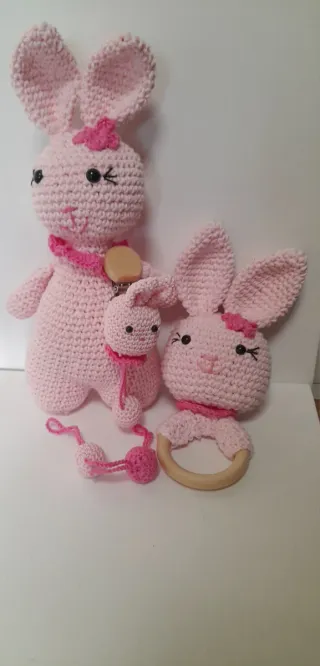 Conjunto Amigurumi Coelhinhos Rosa