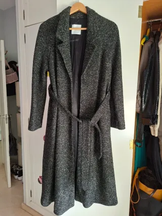 Abrigo Largo Mango Negro/Gris