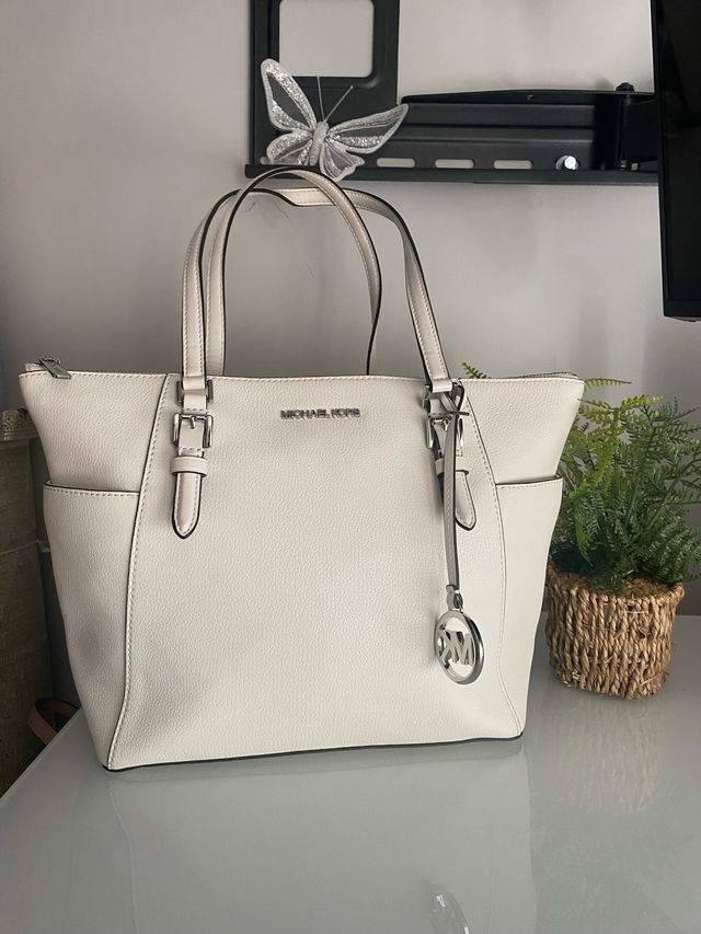 Bolso Tote Michael Kors Blanco y Plateado