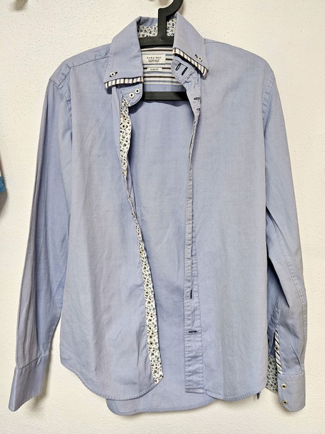 Camisa Zara Slim Fit Azul Talla M
