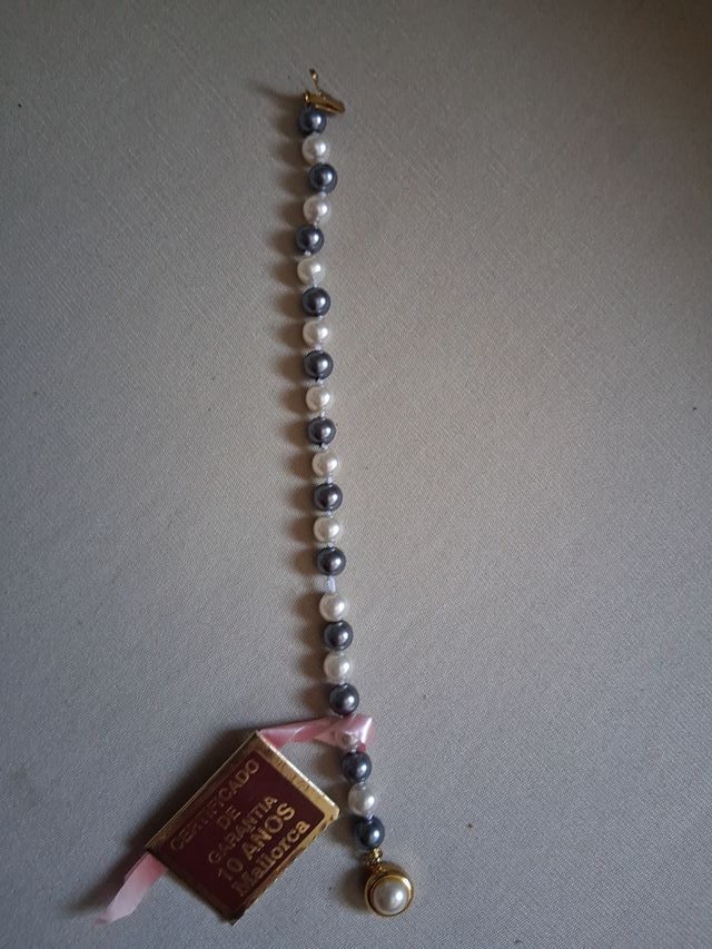Pulsera Perlas Majorica Vintage Gris y Blanca