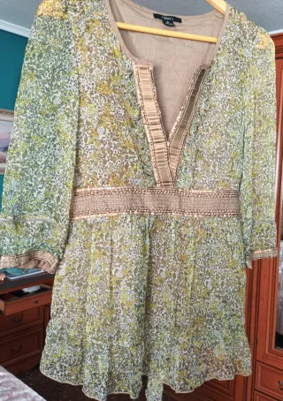 Blusa gasa floral verde y amarillo