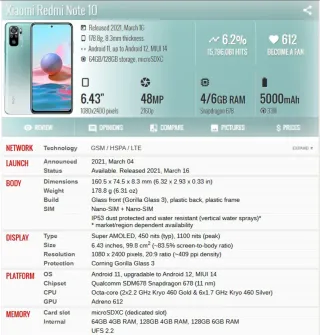 Xiaomi Redmi Note 10 (4g) 4gb / 64gb