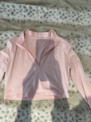 Top Shein rosa manga larga cremallera