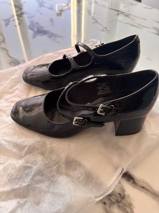 Zapatos Mary Jane Tacón Bajo Rojo /Negro Charol