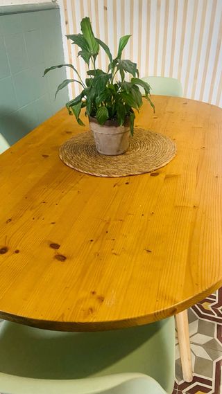 Tavolo ovale, legno di pino, design minimalista 