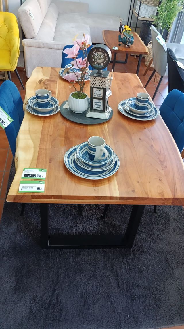 Mesa Comedor Madera Maciza Acacia y Metal