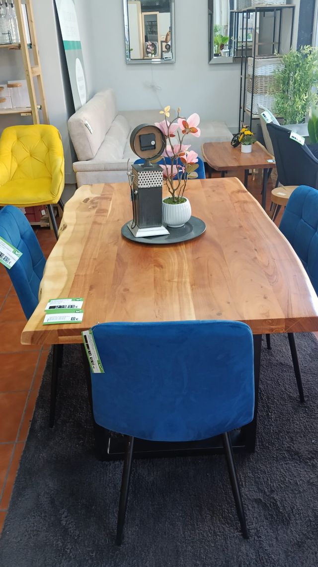 Mesa Comedor Madera Maciza Acacia y Metal