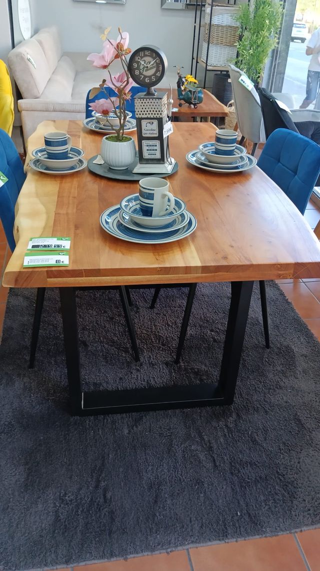 Mesa Comedor Madera Maciza Acacia y Metal