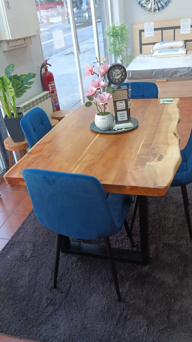 Mesa Comedor Madera Maciza Acacia y Metal