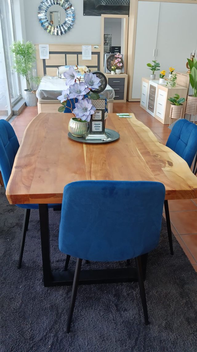 Mesa Comedor Madera Maciza Acacia y Metal