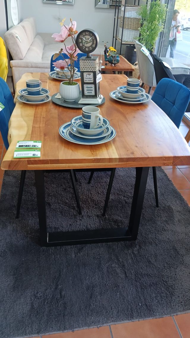 Mesa Comedor Madera Maciza Acacia y Metal