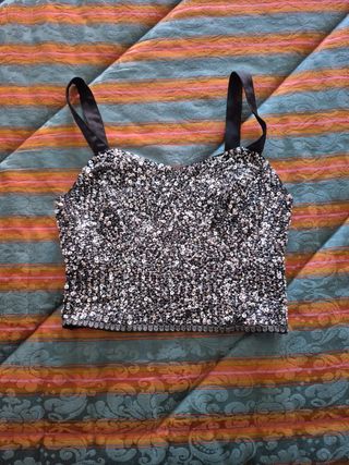 Top lentejuelas negro y plateado