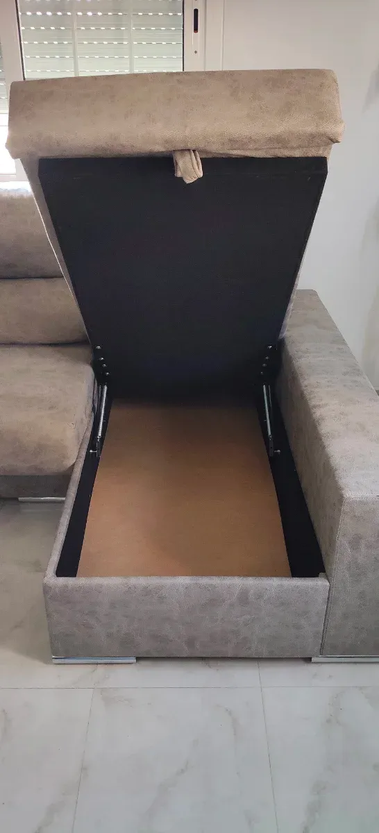 Sofá chaise longue tela beige/gris