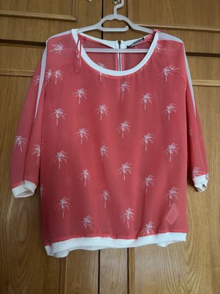 Camisa estampada palmeras manga francesa