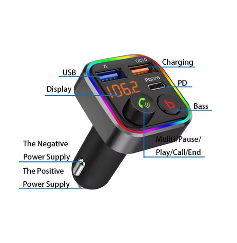 Transmisor FM Bluetooth coche PD20W QC3.0