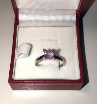 Anillo Plata Amatista y Diamantes