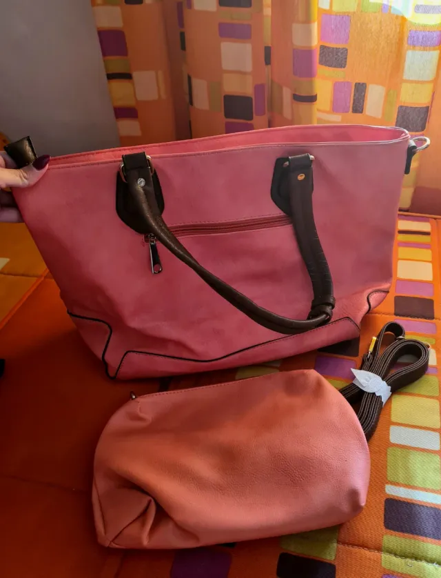 Bolso de hombro coral/salmón y marrón