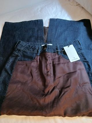 Falda larga de scalpers denim y satén nueva con et