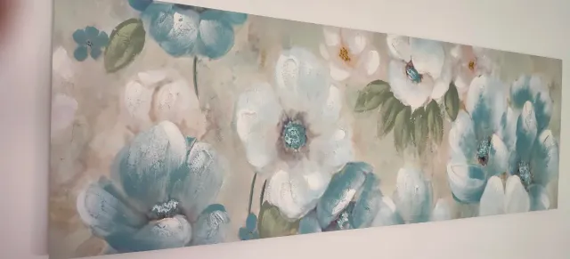 Cuadro floral beige y azul