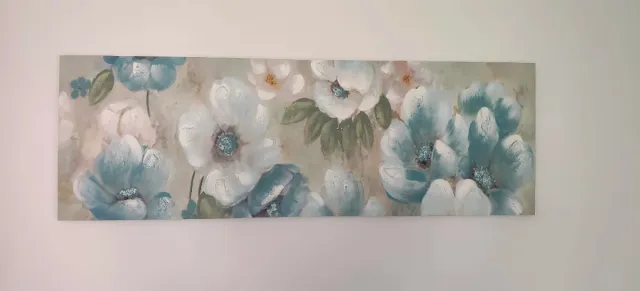 Cuadro floral beige y azul