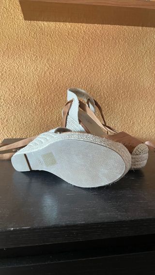 Sandalias cuña esparto lazo beige/marrón T38