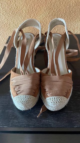 Sandalias cuña esparto lazo beige/marrón T38