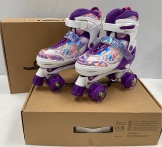 Patines infantiles morados y blancos