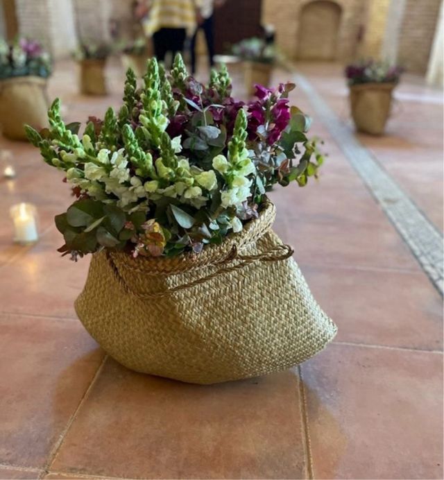 confezione da 10 cestini con manico in juta e vimini