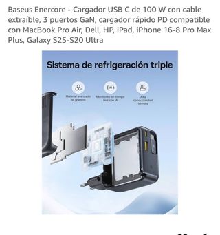 Cargador Baseus USB C 100W GaN 3 Puertos