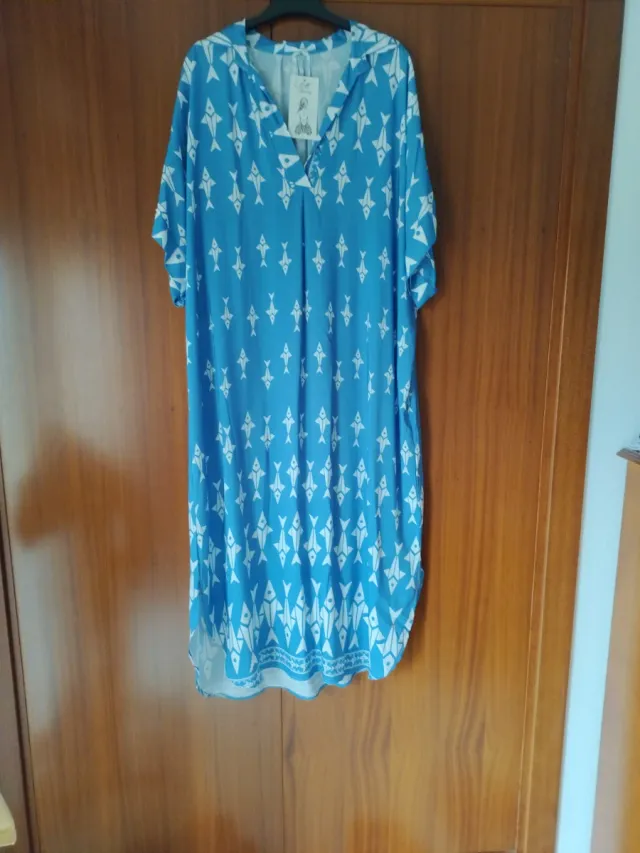 Vestido largo estampado pececitos azul