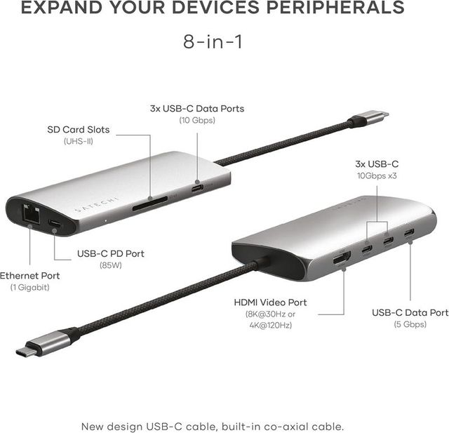 Hub USB C 8 in 1 SATECHI multiporta V3, HDMI 8K