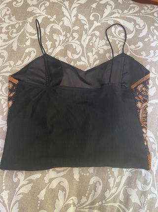 Corsé con abalorios negro y dorado