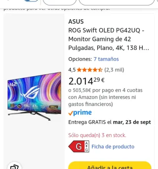 Monitor Gaming Asus ROG Swift OLED PG42UQ 42