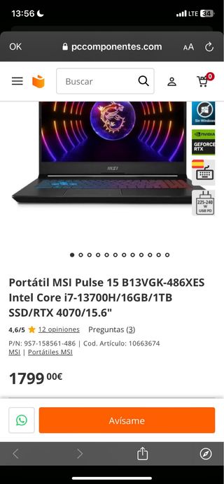 MSI Pulse 15 i7-13700H RTX 4070 16GB DDR5