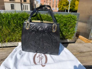 Bolso Cuero Repujado Vintage Negro