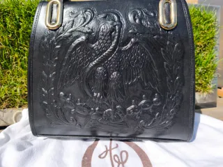 Bolso Cuero Repujado Vintage Negro