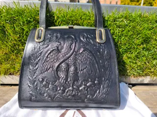 Bolso Cuero Repujado Vintage Negro