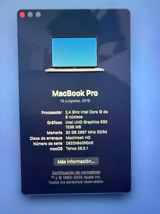 MacBook Pro 16” i9. 32GB 2019 Plata