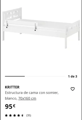 Cama infantil blanca con barrera