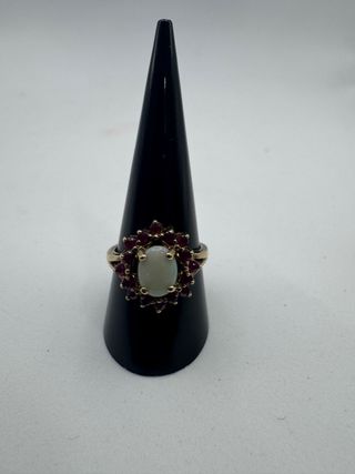 011-01-00385 ANILLO ÓPALO Y RUBÍES ORO 9K