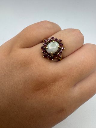 011-01-00385 ANILLO ÓPALO Y RUBÍES ORO 9K