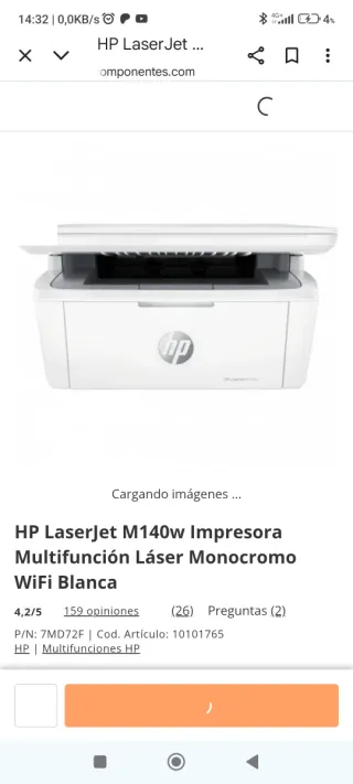 HP LaserJet M140w Multifunción Blanca